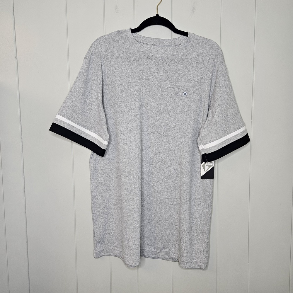 NWT GNET Men's Medium Short Sleeve Gray Black White Front Pocket T Shirt Casual